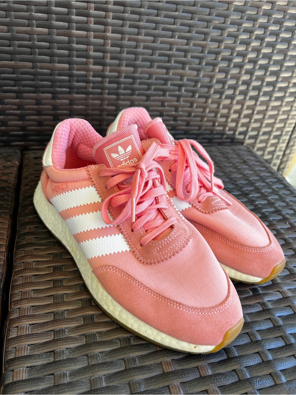 Adidas Pink I-5923 Style Sneakers with White Stripes